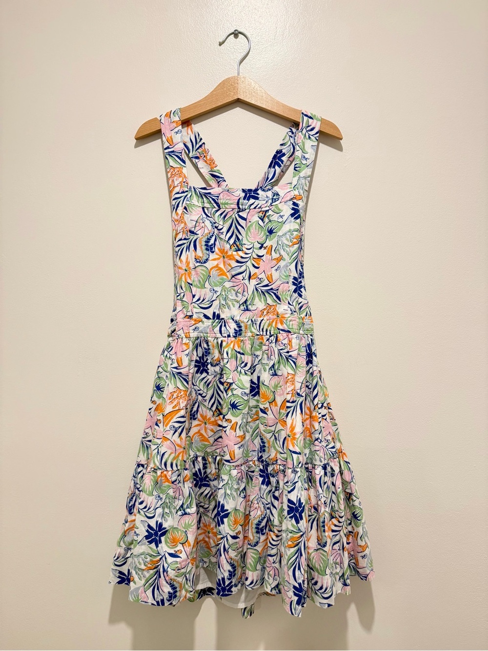 Polo Ralph Lauren Tropical-Print Linen-Cotton Dress Size 8 Fit Flare Girls